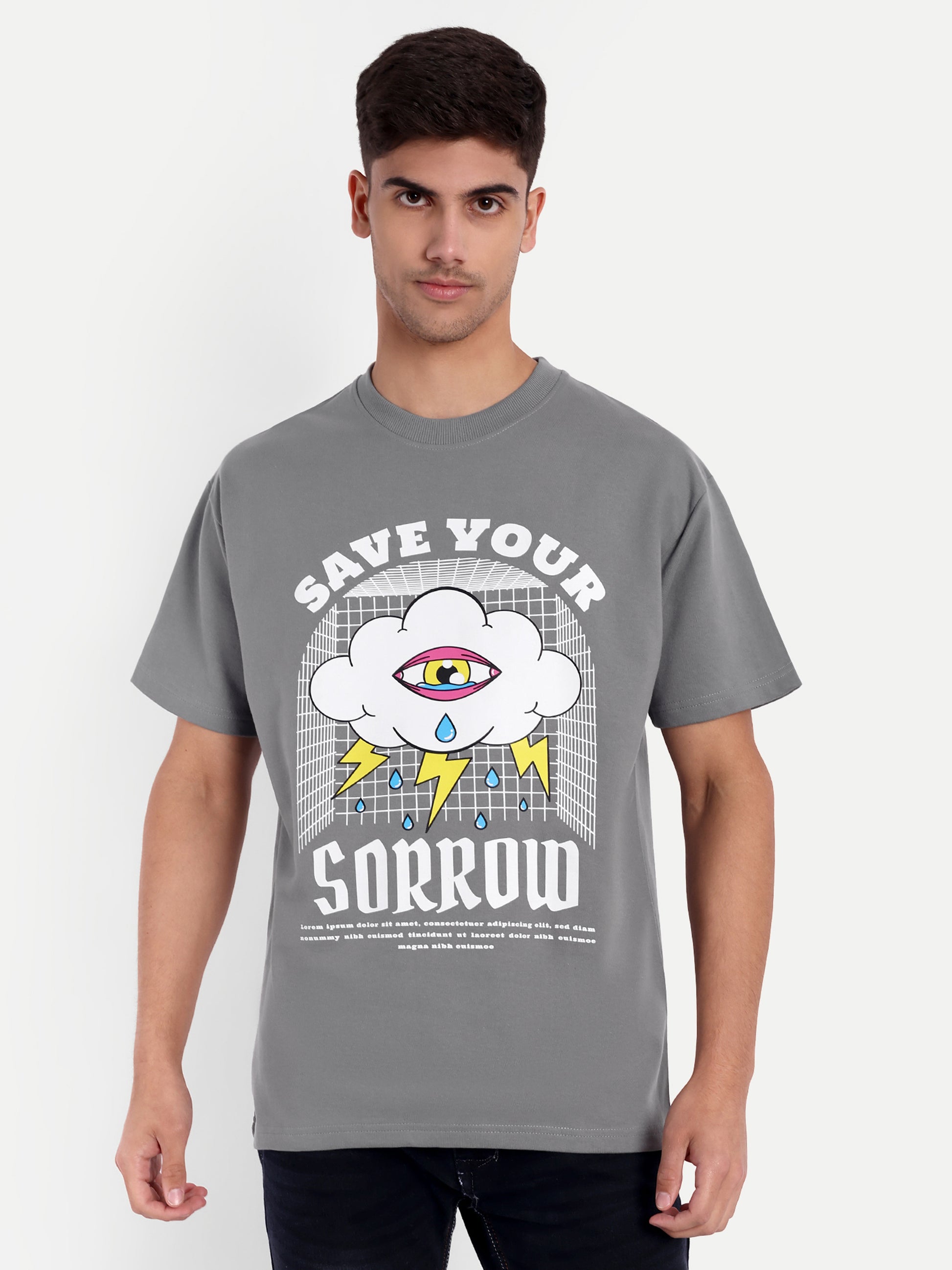 Save Your Sorrow Grey Oversized T-shirt