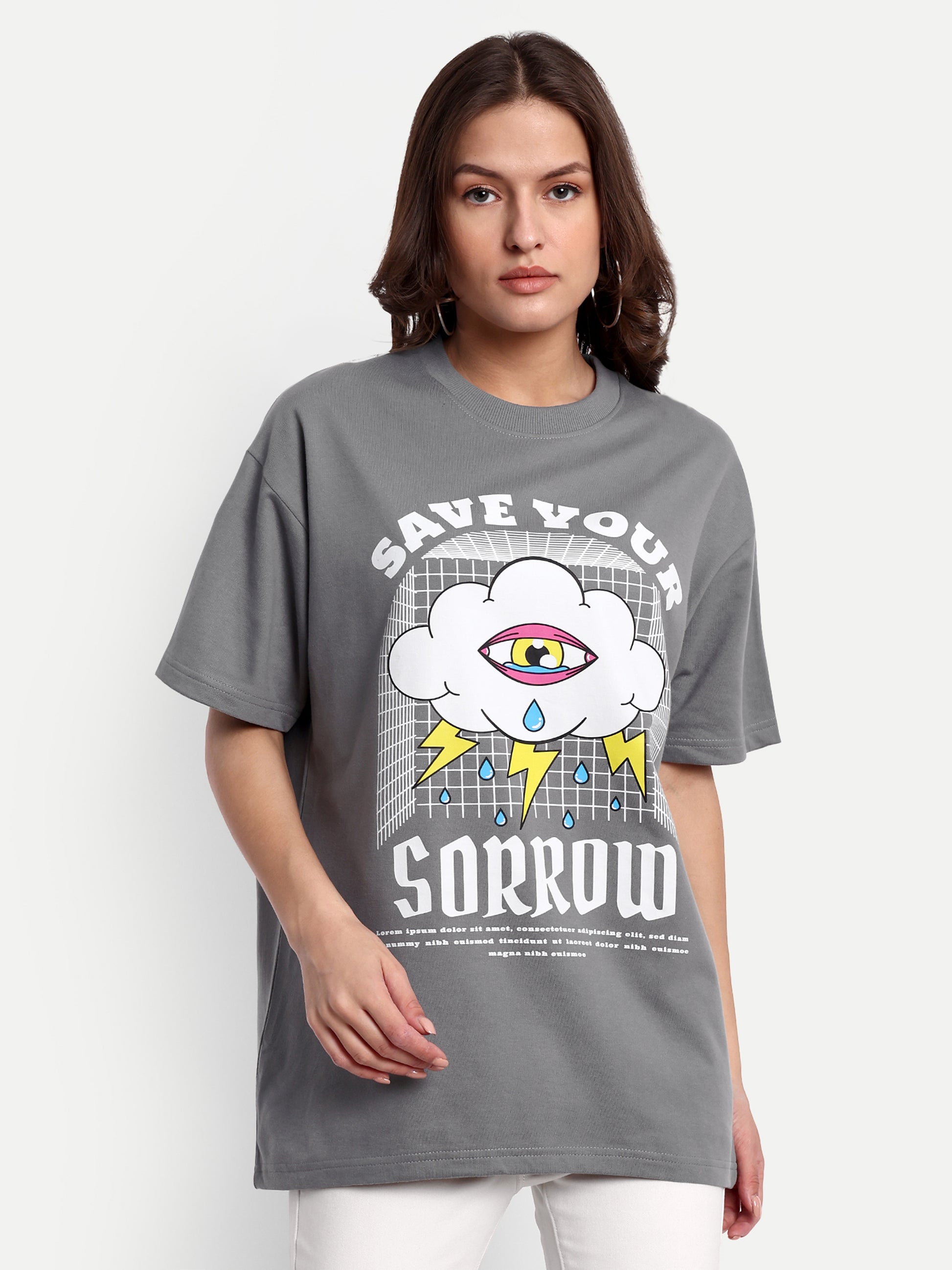 Save Your Sorrow Grey Oversized T-shirt