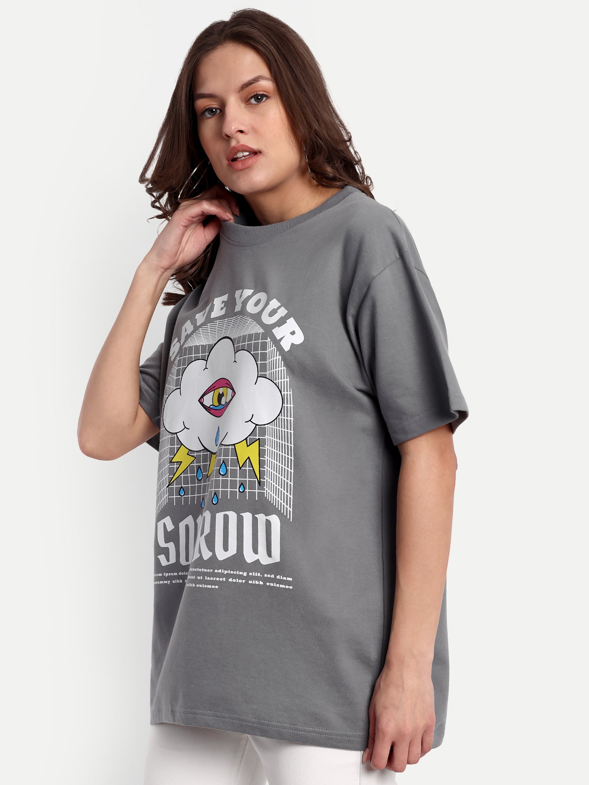Save Your Sorrow Grey Oversized T-shirt