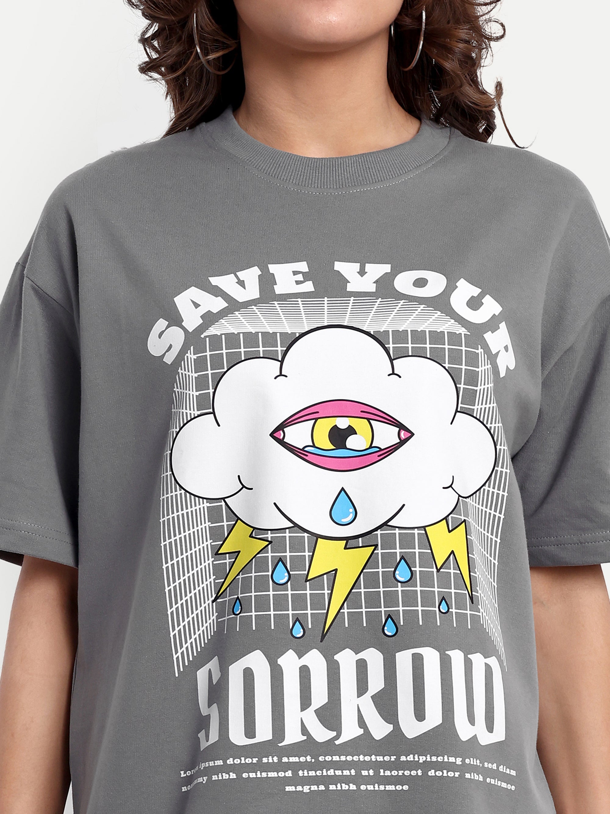 Save Your Sorrow Grey Oversized T-shirt