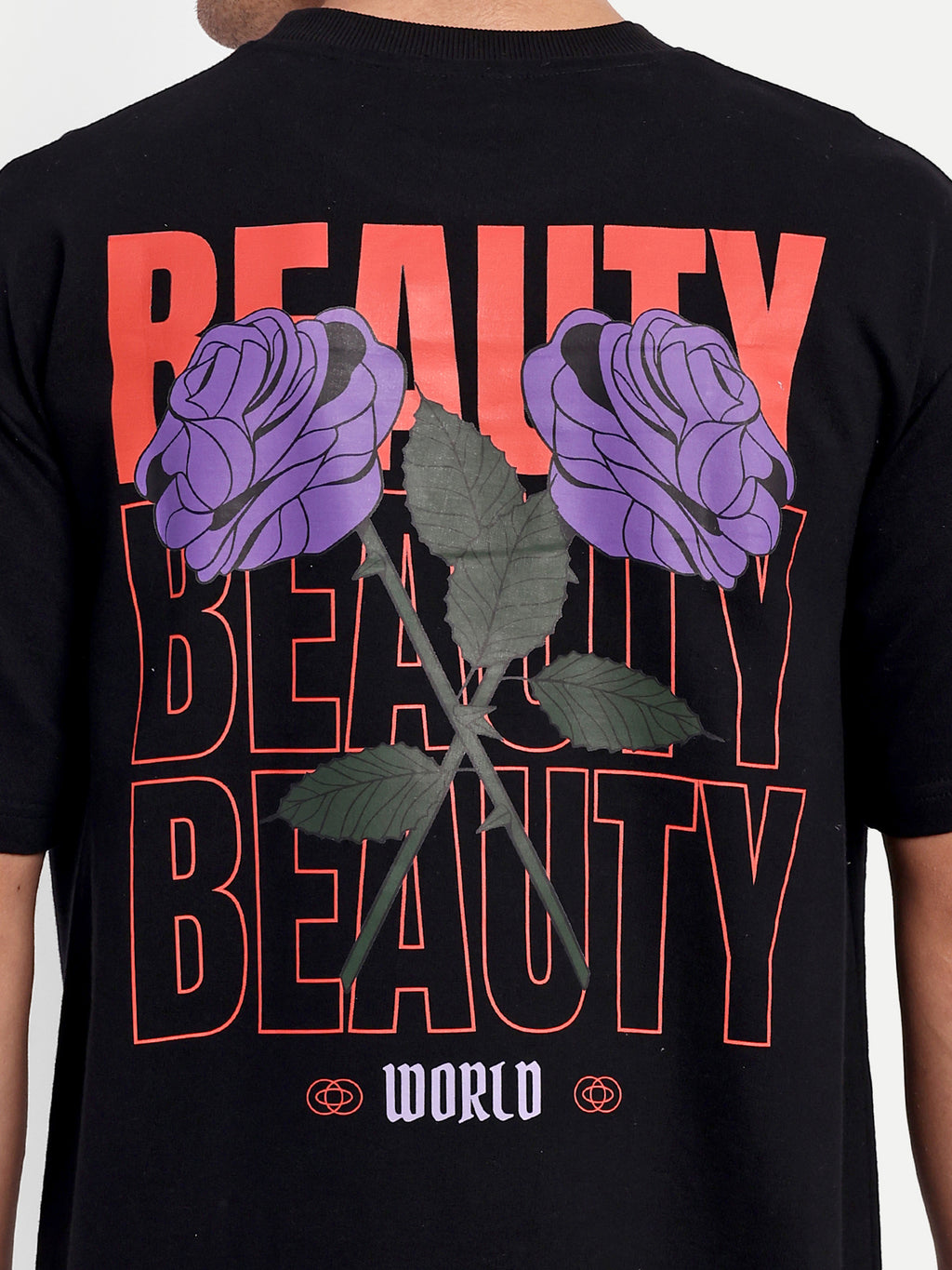 Beauty Purple Rose Black Oversized T-shirt